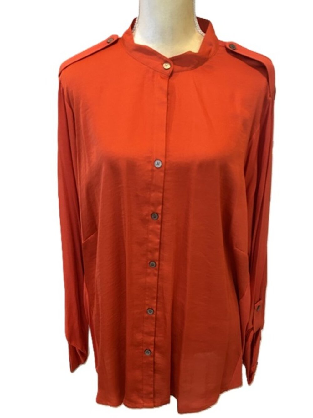 Vince Camuto Rich Brick Button-Front L/S Roll-Tab Button Cuffs Blouse ( 2X )NWT